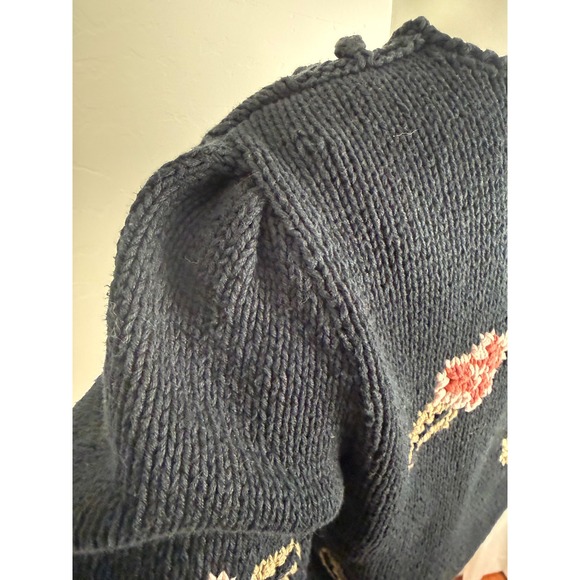 Vintage 90s Liz Claiborne Hand Knit Floral Puff Sleeve Whimsygoth Sweater S - Picture 5 of 7